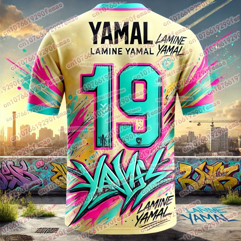 Moda verão nova yamal graffiti elemento estilo fã esportes camiseta jogo diár