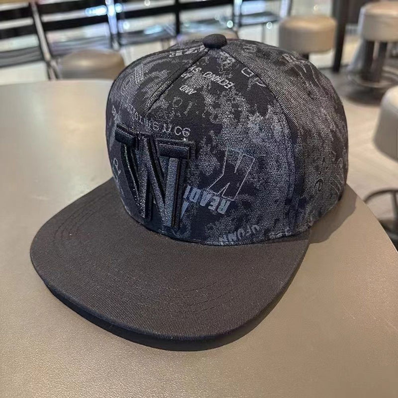 Nova moda masculina carta bordado maré all-match aba plana boné de beisebol ve
