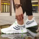 Homens sapatos esportivos confortáveis tênis leves ao ar livre malha preto tê