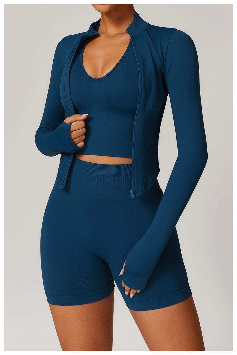 Jaqueta com zíper feminino colheita topos yoga camisetas sólidas esportes topo