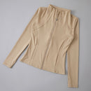 Rodada alta elástica yoga wear para senhoras, topo solto, manga longa, gola alt