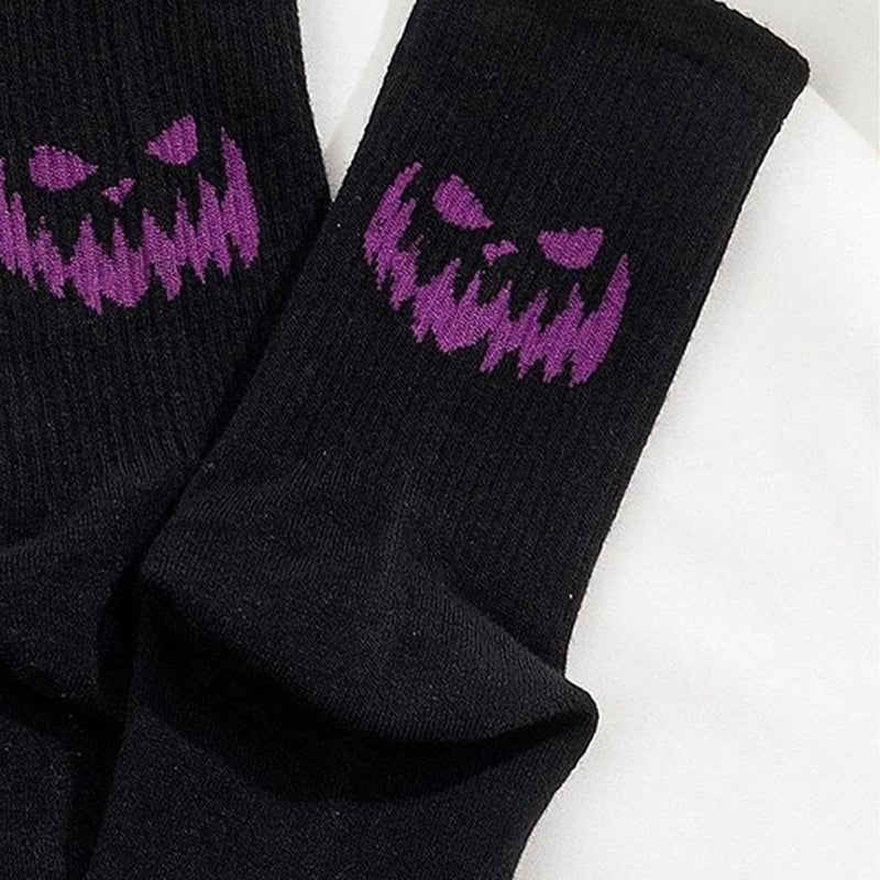 2 pares de meias masculinas e femininas, pretas e roxas, temáticas de Halloween