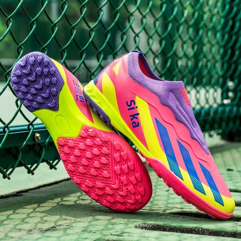 Sapatos de futebol de cano baixo unissex treinamento competição jogo sem costu