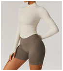 Jaqueta com zíper feminino colheita topos yoga camisetas sólidas esportes topo