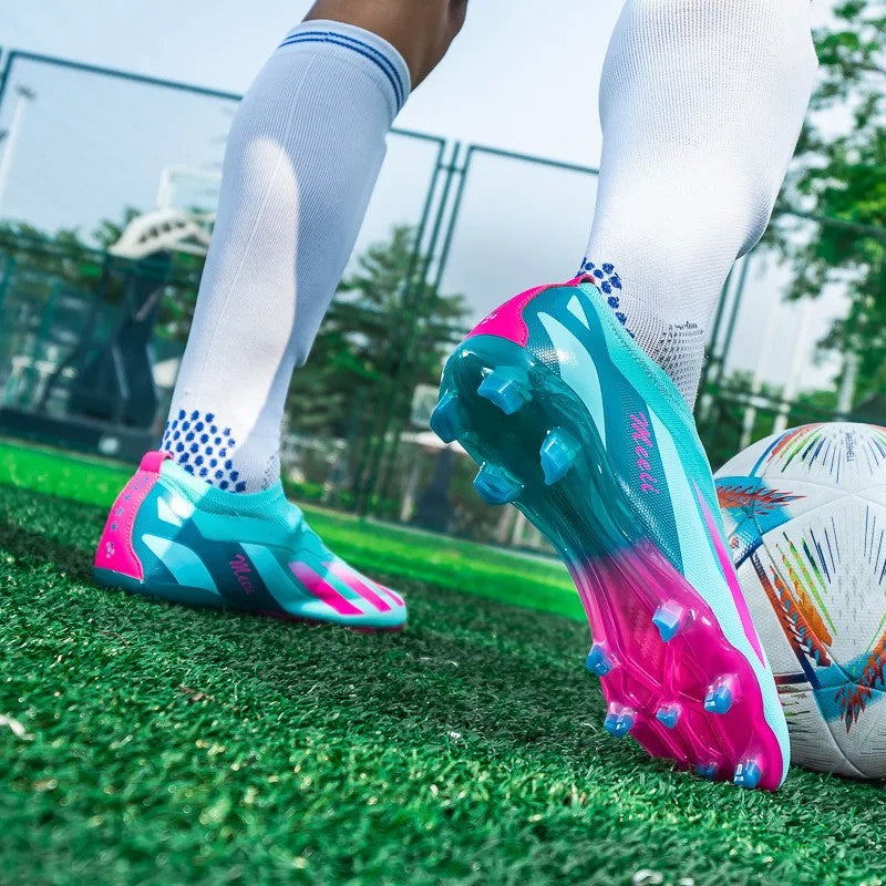 Sapatos de futebol de cano baixo unissex treinamento competição jogo sem costu