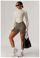 Jaqueta com zíper feminino colheita topos yoga camisetas sólidas esportes topo