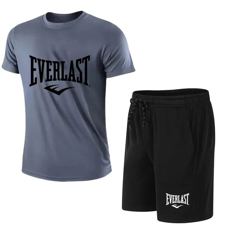 EVERLAST Conjunto de camiseta + shorts masculino, 2 peças, lazer, respiração,