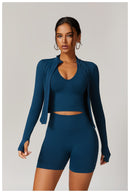 Jaqueta com zíper feminino colheita topos yoga camisetas sólidas esportes topo