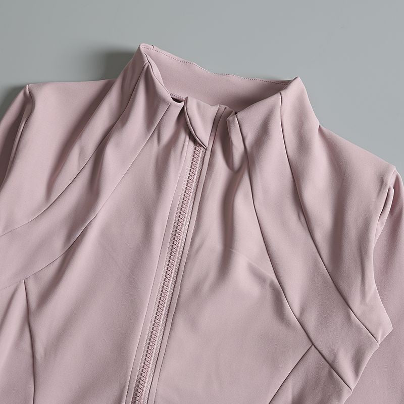 Rodada alta elástica yoga wear para senhoras, topo solto, manga longa, gola alt