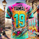 Moda verão nova yamal graffiti elemento estilo fã esportes camiseta jogo diár