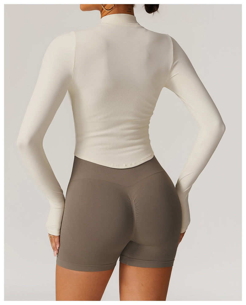 Jaqueta com zíper feminino colheita topos yoga camisetas sólidas esportes topo