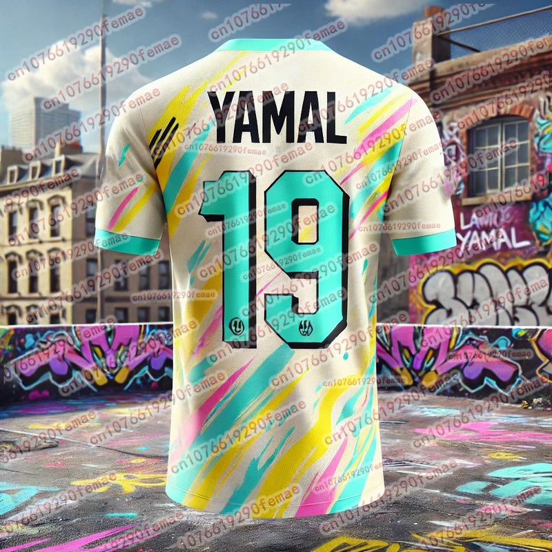 Moda verão nova yamal graffiti elemento estilo fã esportes camiseta jogo diár