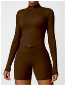 Camiseta feminina de manga comprida para corrida ao ar livre, fitness, peça ún