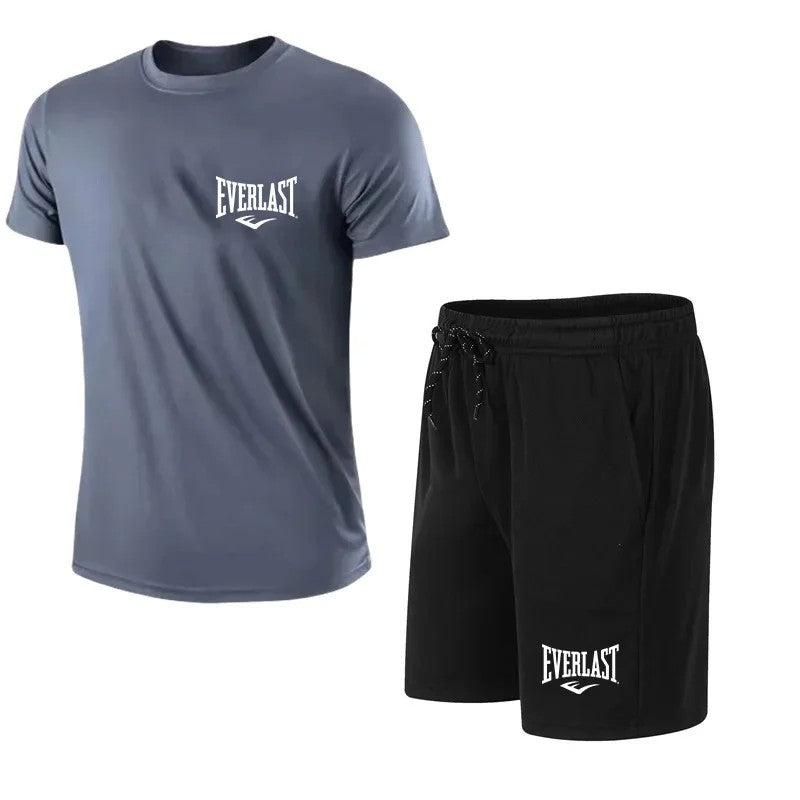EVERLAST Conjunto de camiseta + shorts masculino, 2 peças, lazer, respiração,