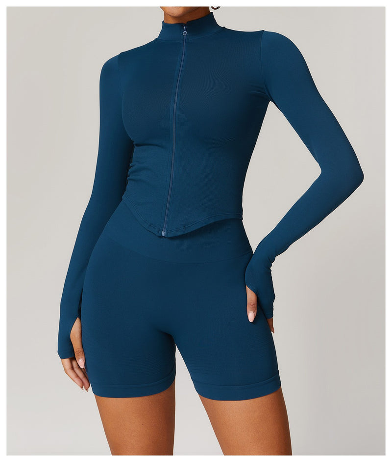 Jaqueta com zíper feminino colheita topos yoga camisetas sólidas esportes topo