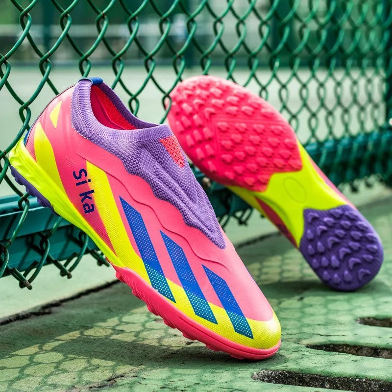 Sapatos de futebol de cano baixo unissex treinamento competição jogo sem costu