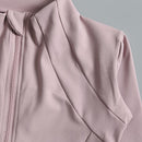 Rodada alta elástica yoga wear para senhoras, topo solto, manga longa, gola alt