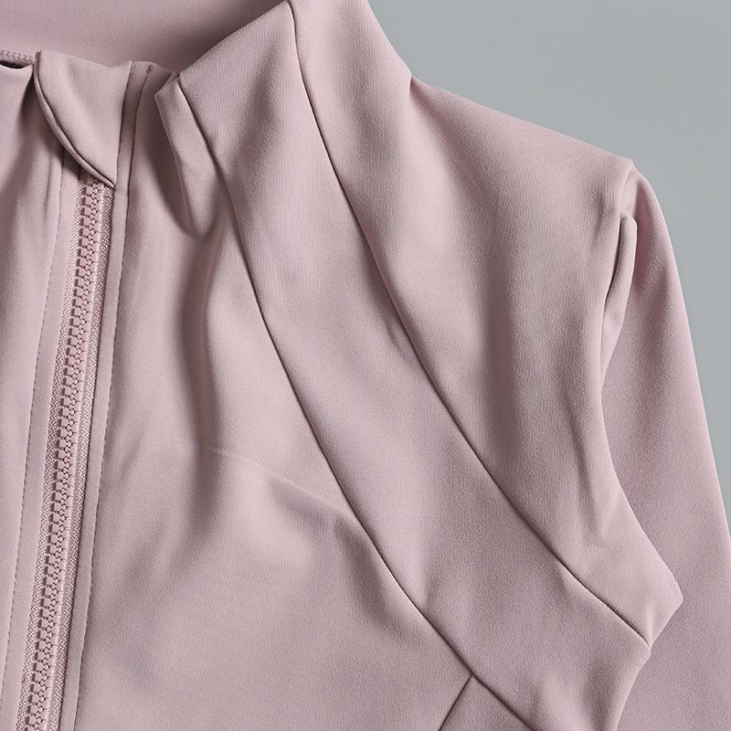 Rodada alta elástica yoga wear para senhoras, topo solto, manga longa, gola alt