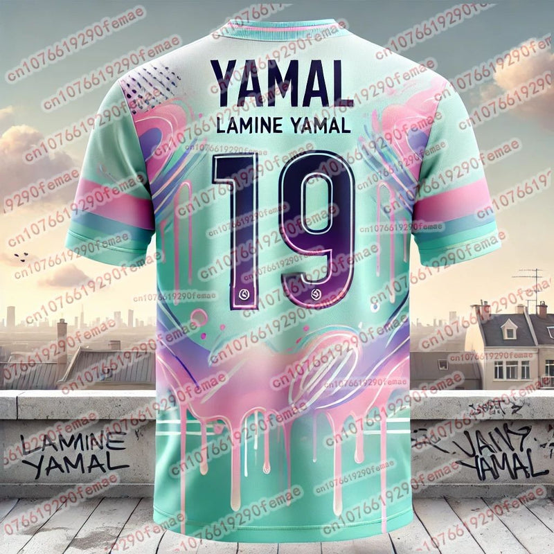 Moda verão nova yamal graffiti elemento estilo fã esportes camiseta jogo diár