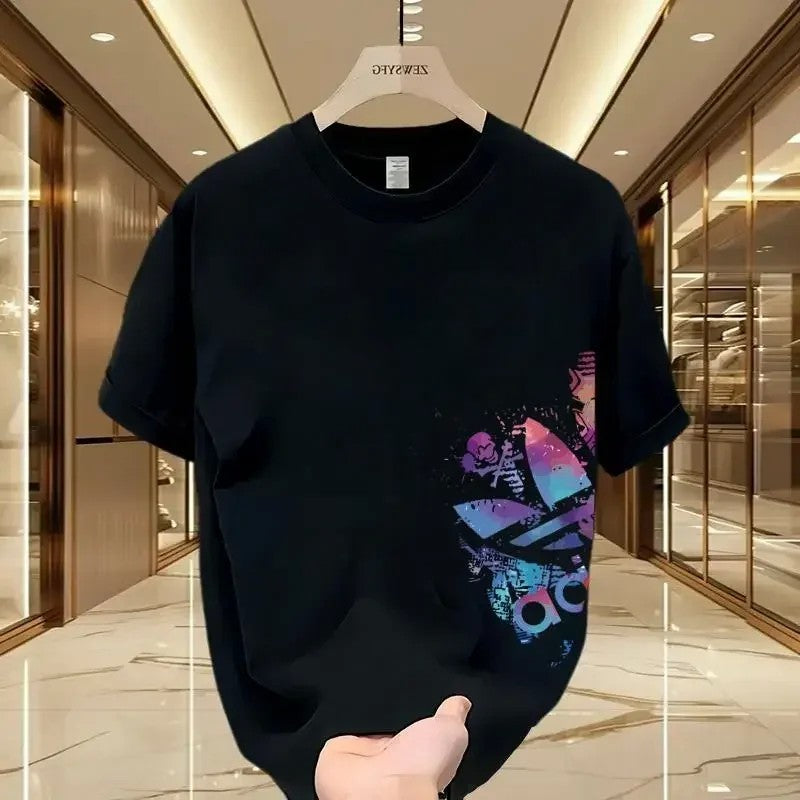 Verão novo casual masculino e feminino impresso de manga curta algodão camiset