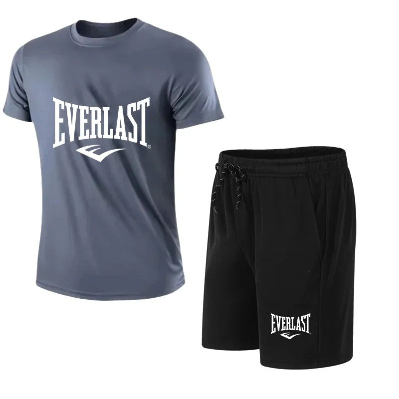 EVERLAST Conjunto de camiseta + shorts masculino, 2 peças, lazer, respiração,