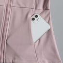 Rodada alta elástica yoga wear para senhoras, topo solto, manga longa, gola alt