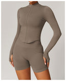 Jaqueta com zíper feminino colheita topos yoga camisetas sólidas esportes topo