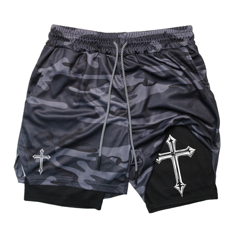 Shorts de treino para homens, shorts atléticos de ginástica cristã forro de a