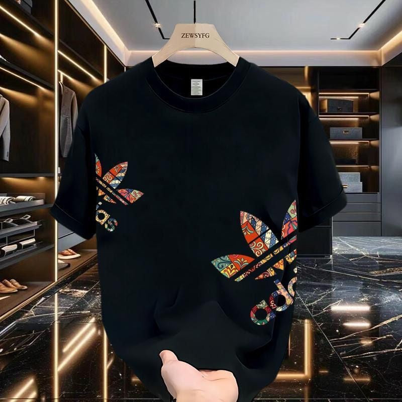 Verão novo casual masculino e feminino impresso de manga curta algodão camiset