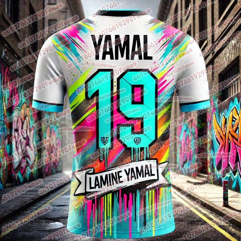 Moda verão nova yamal graffiti elemento estilo fã esportes camiseta jogo diár