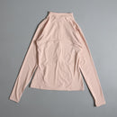 Rodada alta elástica yoga wear para senhoras, topo solto, manga longa, gola alt