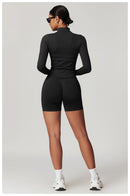 Jaqueta com zíper feminino colheita topos yoga camisetas sólidas esportes topo