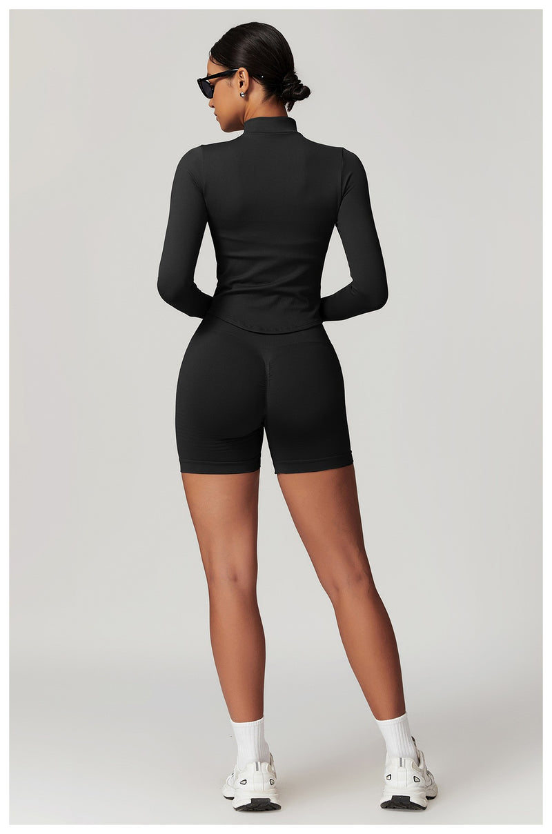 Jaqueta com zíper feminino colheita topos yoga camisetas sólidas esportes topo