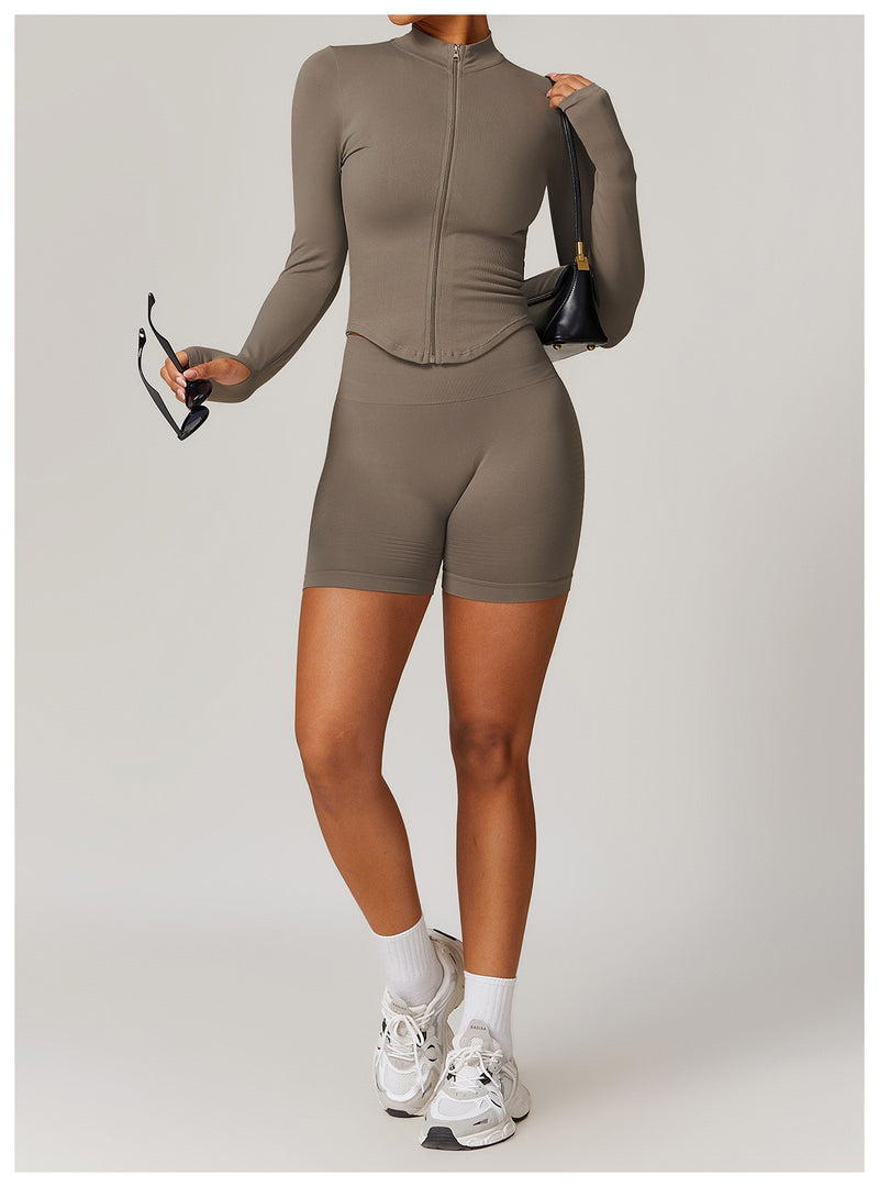 Jaqueta com zíper feminino colheita topos yoga camisetas sólidas esportes topo