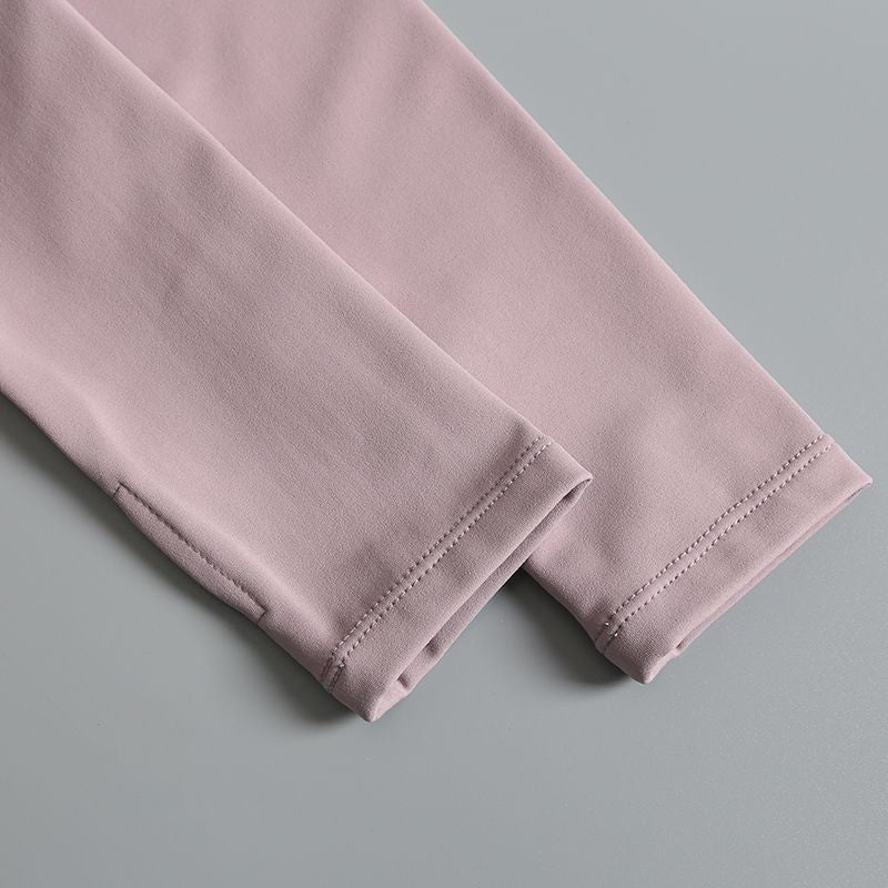 Rodada alta elástica yoga wear para senhoras, topo solto, manga longa, gola alt