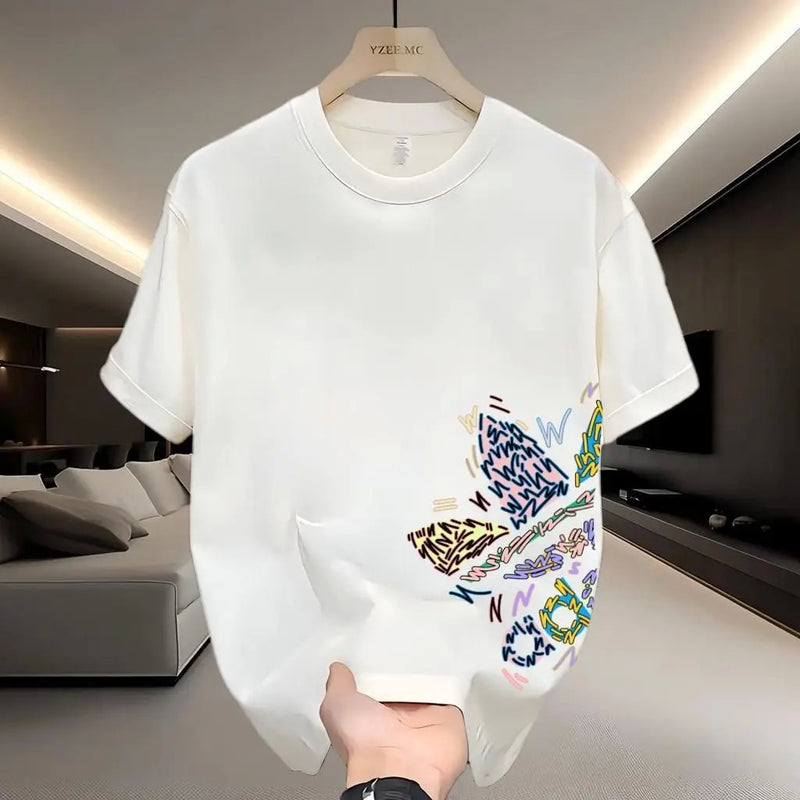 Verão novo casual masculino e feminino impresso de manga curta algodão camiset